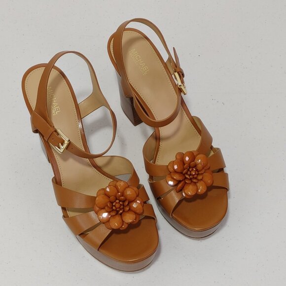 Michael Kors Dalia Platform Dress Leather Sandal Acorn Women's Size 9.5 NWOB - Picture 4 of 12